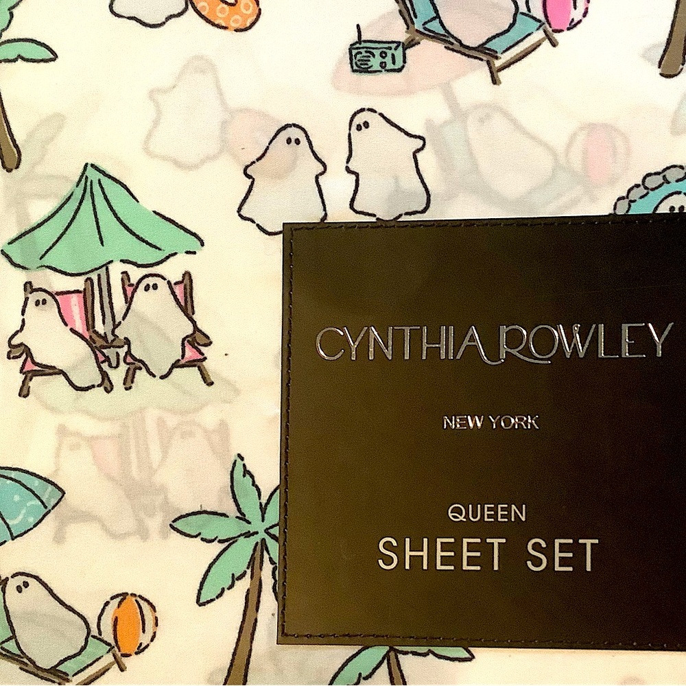 Cynthia Rowley Summerween Halloween Ghosts 4 Pc Queen Sheet Set New - Picture 2 of 4